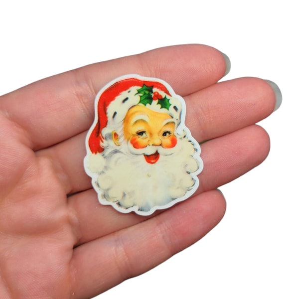 Santa Face Planar Resin | Jolly Santa Claus | Holiday Resin Flatback | Christmas Cabochon | Hair Bow Charm | Embellishment | Santa Christmas