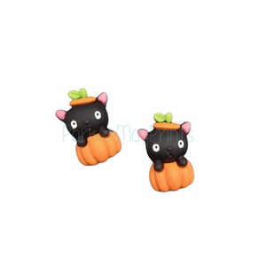 Halloween Cat Pumpkin Cabochon | Black Cat | Flatback | Halloween Accessories | Hair Bow Charm | Scrapbooking | Halloween Embellishment