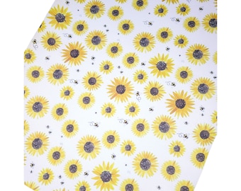 Sunflowers with Bees Faux Leather Sheets | Vegan Leather Sheets | Faux Leather | Leather for Earrings | Floral Printed Faux Leather Sheets