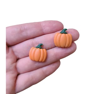 May include: Two small orange pumpkins with green stems. The pumpkins are about 1 inch in diameter.