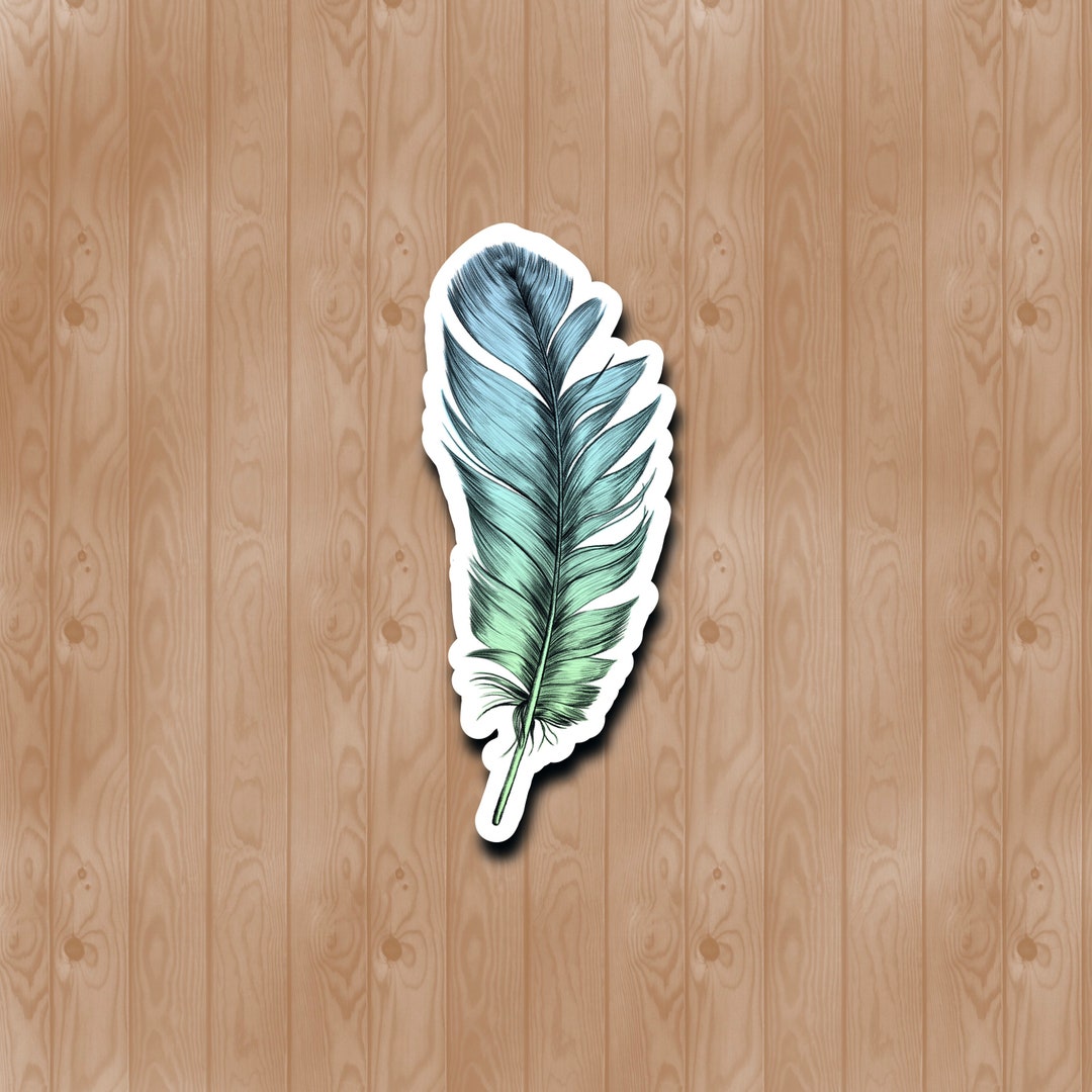 Feather- Green Blue Sticker (WATERPROOF) - Etsy