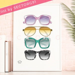 Sunglasses fashion illustration Vogue eyes Stylish trendy summer fashion Fashion boutique wall deco &quot;FASHION SUNGLASSES SHADES art print&quot;