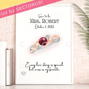 Wedding bridal shower gift Customized engagement ring drawing Personalized bride art print Wedding artwork gift "CUSTOM RING ILLUSTRATION 3"