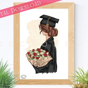 "Abschluss Mädchen Mode-Illustration Graduierung Zeremonie Geschenk Skizze Bachelor Abschluss Meister ""HAPPY GRADUATION DAY"""