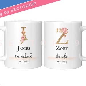Taza personalizable con iniciales de nombre Tazas personalizadas Regalos con letras iniciales del nombre Tazas para parejas Estilo boho Floral vintage "CUSTOM BOHO FLORAL"