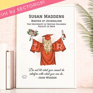 Journalismus Kunst Abschluss Graduierung Mädchen Mode-Skizze Kundenspezifische Illustration Rote graduierte Kleidzeremonie ""JOURNALISMUS GRADUATION GOWN art print"