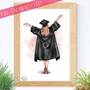 "Abschluss Mädchen Mode-Illustration Grad Party Geschenk Skizze Bachelor Abschluss Masters ""JUST GDUATED GRADUATE"""