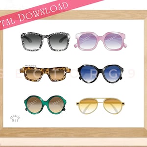 Chic sunglasses collection Designer modern shades Summer essentials Beach vacation Fashion illustration artwork &quot;SICK SHADES COLLECTION&quot;