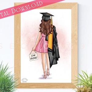 Graduierung Mädchen Mode-Illustration Blau grad Kleid Zeremonie Geschenk Bachelor Mädchen Masters Ehren Abschluss Frau ""BLUE GRADUATION GOWN""