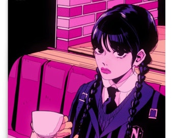 Café Mercredi Anime Girl Poster