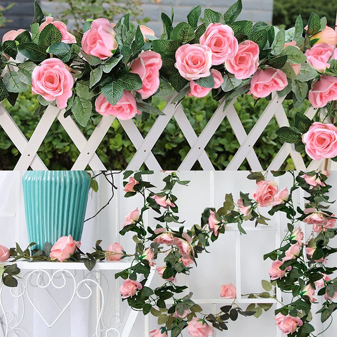Flower Garland 2 Pack ArtificialPink Rose Flowers Floral Etsy