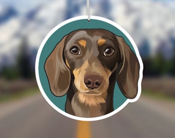Dachshund Dog Car Air Freshener, Chocolate, Rear View Mirror Accessory, Cute Hanging Car Decor, Gift for Dog Lover, Car Charm for Her