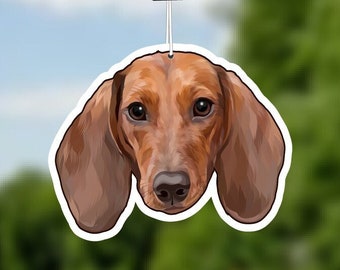 Dachshund Dog Car Air Freshener, Red Doxie, Rear View Mirror Accessory, Cute Hanging Car Decor, Gift for Dog Lover, Car Charm for Her