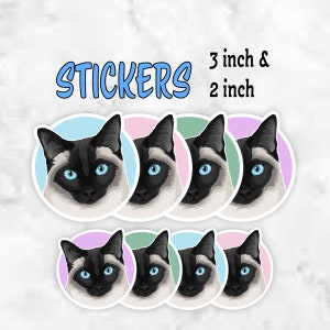 Sticker chat, siamois, mignon pour amoureux des chats, autocollant animal pour ordinateur portable, agenda, ordinateur portable, bouteille d'eau, étui pour téléphone, casier, travaux manuels
