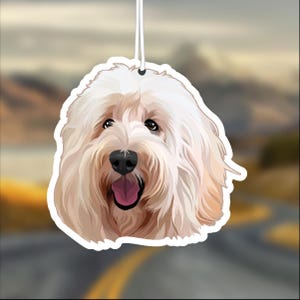 Labradoodle Dog Car Air Freshener, Cream, Rear View Mirror Accessory, Cute Hanging Car Decor, Gift for Dog Lover, Car Charm for Her