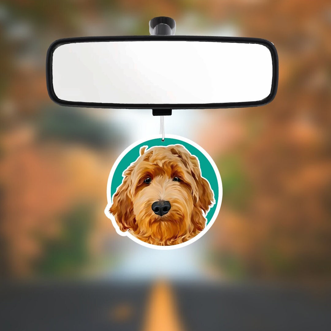 Goldendoodle Dog Car Air Freshener, Red, Rear View Mirror Accessory