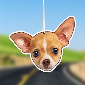 Chihuahua Puppy Dog Car Air Freshener, Gold White, Rear View Mirror Accessory, Cute Hanging Car Decor, Gift for Dog Lover, Car Charm for Her