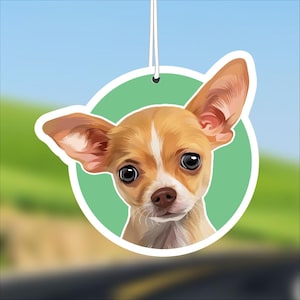 Chihuahua Puppy Dog Car Air Freshener, Gold White, Rear View Mirror Accessory, Cute Hanging Car Decor, Gift for Dog Lover, Car Charm for Her