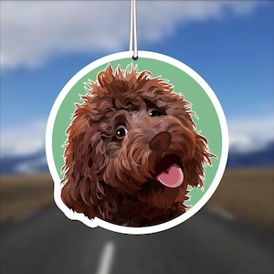 Labradoodle Dog Car Air Freshener, Chocolate, Rear View Mirror Accessory, Cute Hanging Car Decor, Gift for Dog Lover, Car Charm for Her