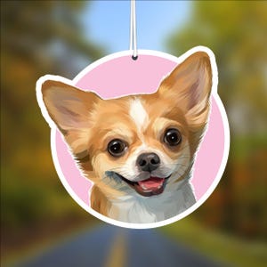 Chihuahua Dog Car Air Freshener, Gold White, Rear View Mirror Accessory, Cute Hanging Car Decor, Gift for Dog Lover, Car Charm for Her
