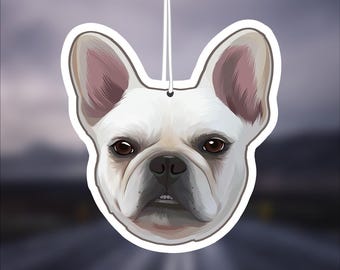 French Bulldog Car Air Freshener, White Frenchie Dog Lover Gift
