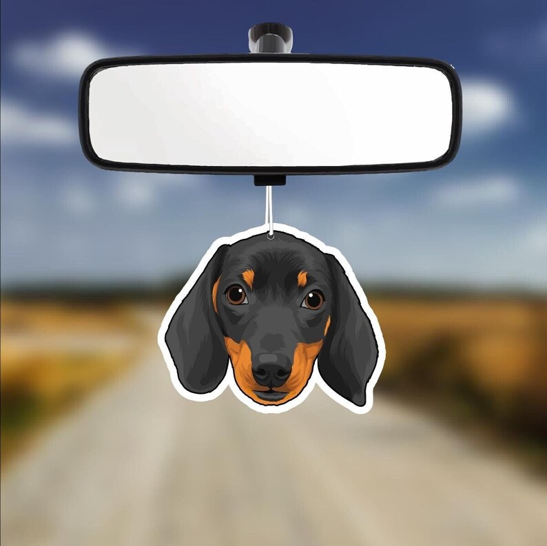 Dachshund Puppy Dog Car Air Freshener, Black, Rear View Mirror