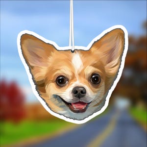 Chihuahua Dog Car Air Freshener, Gold & White, Rear View Mirror Accessory, Cute Hanging Car Decor, Gift for Dog Lover, Car Charm for Her