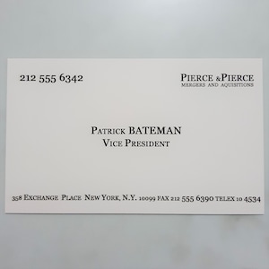 Cartão de Visita de Patrick Bateman, Psicopata Americano - Christian Bale