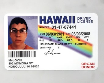 Licencia de tarjeta de identificación de McLovin - Superbad, Fogell, Christopher Mintz-Plasse - Cartulina