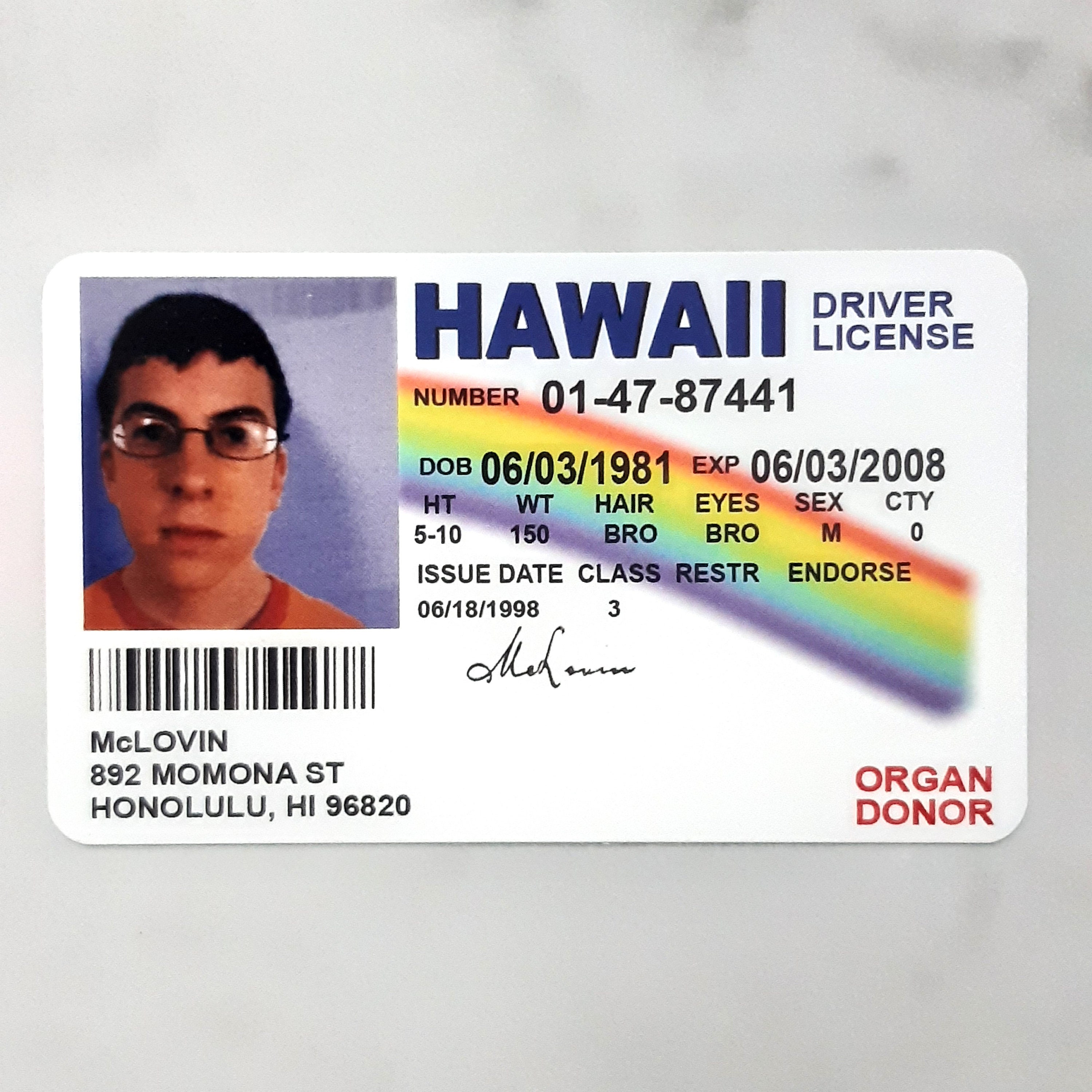 Mclovin ID Card License Superbad Fogell Christopher Mintz plasse Mclovin ID Card License Superbad Fogell Christopher Mintz plasse