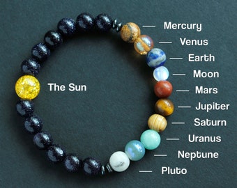 Solar System Bracelet | 9 Planet | 8mm Handmade Stretch Universe Galaxy Science Astrology Astronomy Gift