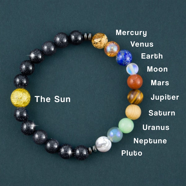 Solar System Planet Bracelet 9 Planets 8mm |Handmade Stretch Galaxy Gift Science Astrology Astronomy Jewelry Yoga Chakra