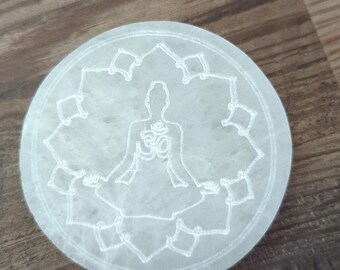 Selenite charging plate, satin spar, natural stone, hand selected, gypsum, for charging and cleansing stones as well as peace and calmness.