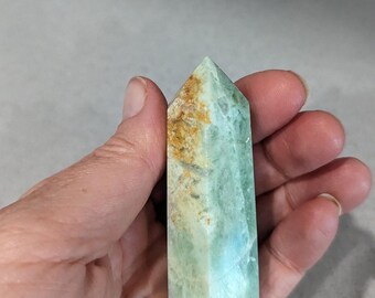 Green calcite tower, hand selected stone, heart chakra, for prosperity, wealth, compassion, empathy, and menopause related issues