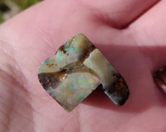 Australian Boulder Opal, rough stone, hand selected, small size, cubed, flashes of green, yellow, red, blue, crown chakra, for tranquility