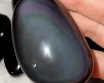 Rainbow Obsidian palm stone, great colors, hand selected stone, root chakra, for grounding, anxiety, fear, anger, energy protection