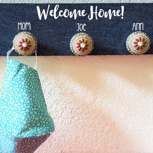 Face Mask Hanger/Holder Hangup - Denim + Flowers