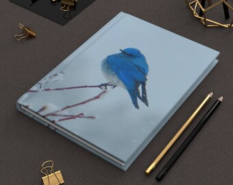 Mountain Bluebird in Snowy Scene Journal or Guestbook, Nevada State Bird Gift, Idaho State Bird Gift, Guestbook for vacation rental