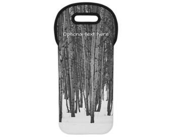 Personalized Winter Aspen Tree Wine Tote, Insulated Bottle Carrier