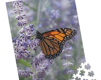 Monarch Butterfly Photo Jigsaw Puzzle in 4 sizes, 100 250 500 1000 piece, Butterfly Purple Flowers Jigsaw Puzzle, Gift for Butterfly Lover