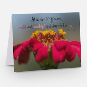 Geschenkdoos met 12 notitiekaarten met kleurrijke macrofoto's van wilde bloemen en inspirerende natuurcitaten voor sympathie Aanmoediging Vriendschap Bedankt