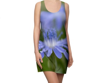 Chemise de nuit courte style débardeur bleu pervenche, imprimé fleurs sauvages, maillot de bain, chemise de nuit mignonne, oeuvre d&#39;art botanique pour femme