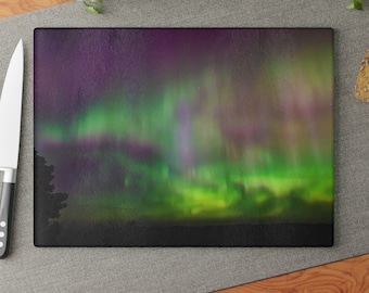 Northern Lights Glass Cutting Board: Aurora Borealis Charcuterie Tray