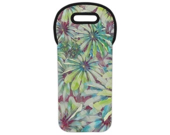 Tropical Foliage Neoprene Wine Tote, Insulated Wine Bag