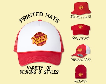 Rust-eze Lightning McQueen Hat: Printed Trucker, Bucket, Beanie, Visor