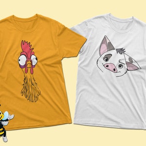 Pua Pig and Hei Hei Rooster Shirts, Moana Cartoon Inspired, Disney Shirts, Happy Cute Shirts, Adults and Kids Sizes, Short Sleeve Shirts