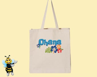 Ohana Lilo and Stitch Cotton Canvas Tote Bag