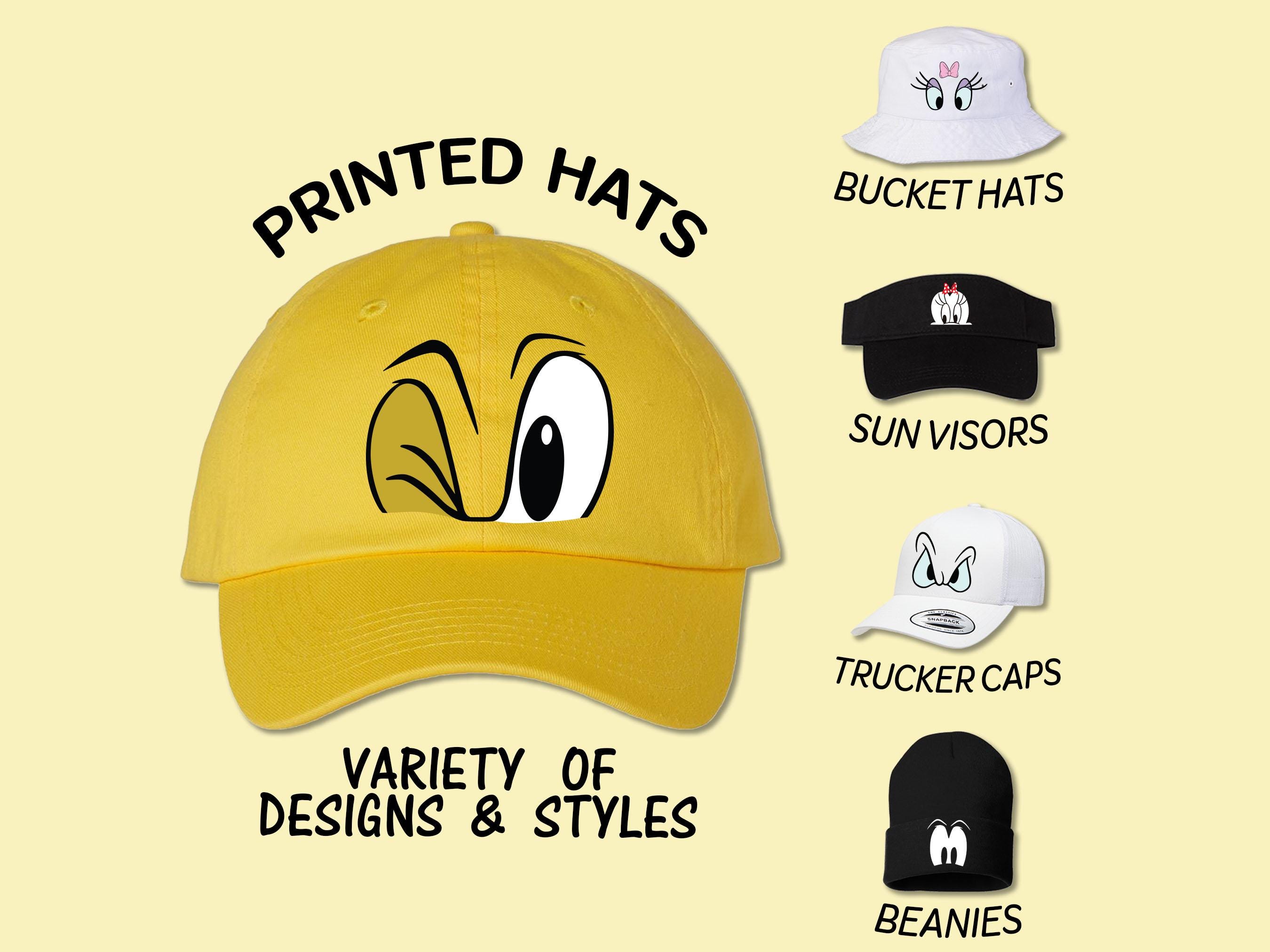 Pluto Daisy Donald Minnie Mickey Goofy Eyes Full Color Printed Hat Trucker  Bucket Sun Visor Beanie Cap Disney Trip Birthday Youth Kids Cap