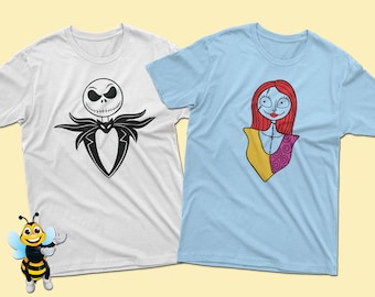 Pesadilla antes de Navidad, personajes de Jack y Sally, camisa de grupo, camisa de Halloween de Disney vintage, camisa a juego familiar