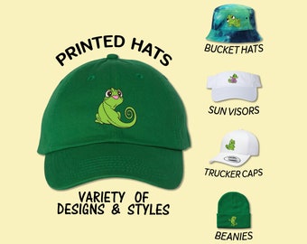 Tangled | Chameleon Pascal Full Color Printed Hat | Trucker Hat Bucket Hat Sun Visor Beanie | Birthday Cap Disney Family Trip Youth Kids Cap